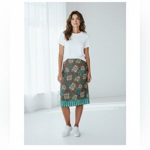 Mirasol Y2K Floral Brown and Teal Midi Skirt